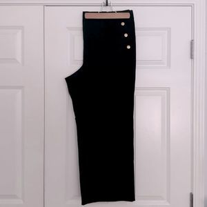 ANN TAYLOR | The Slim Wide Crop Pants Wide Leg Black Gold Sailor Buttons | 16